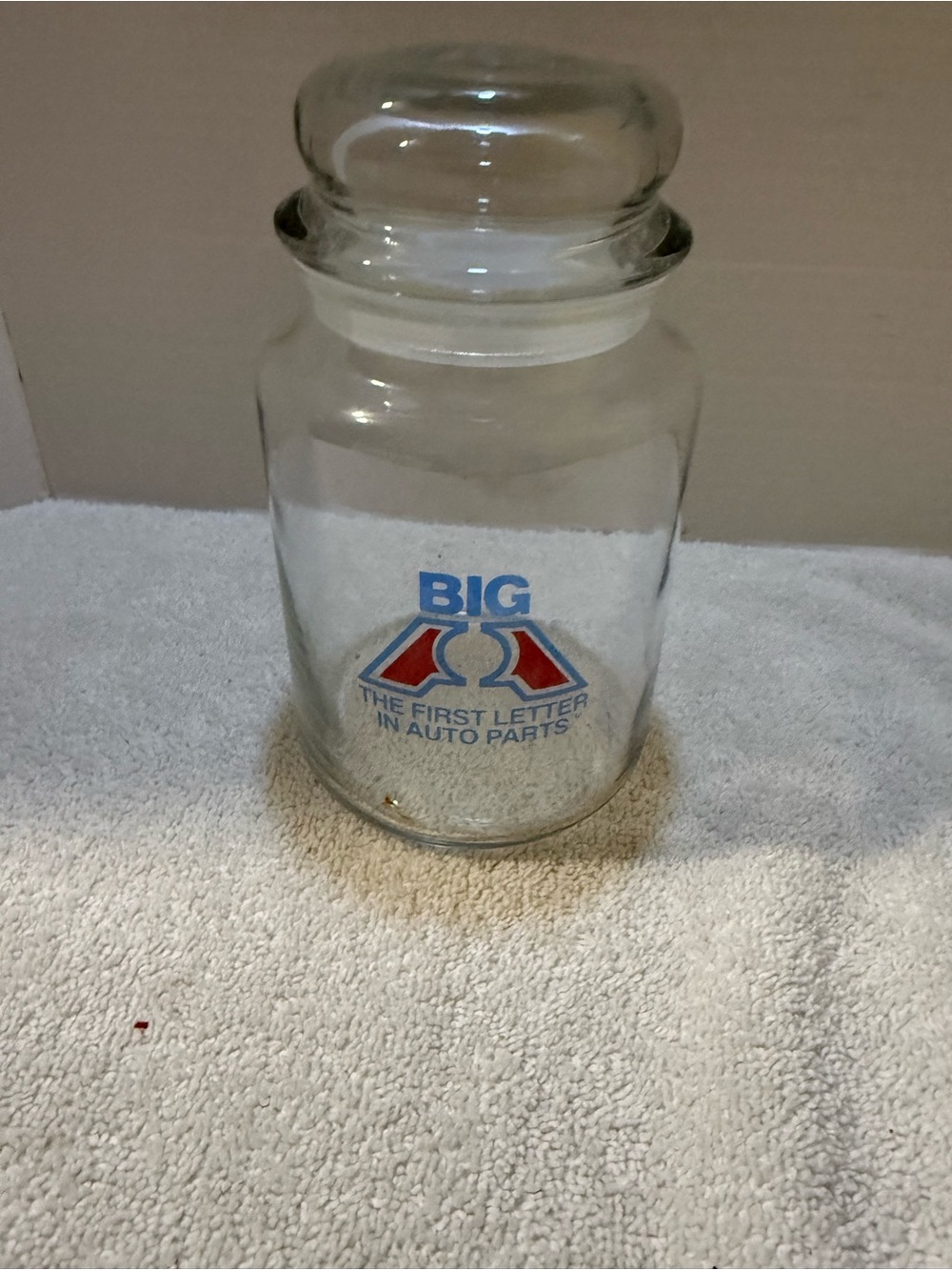 Vintage rare Big A auto parts glass jar